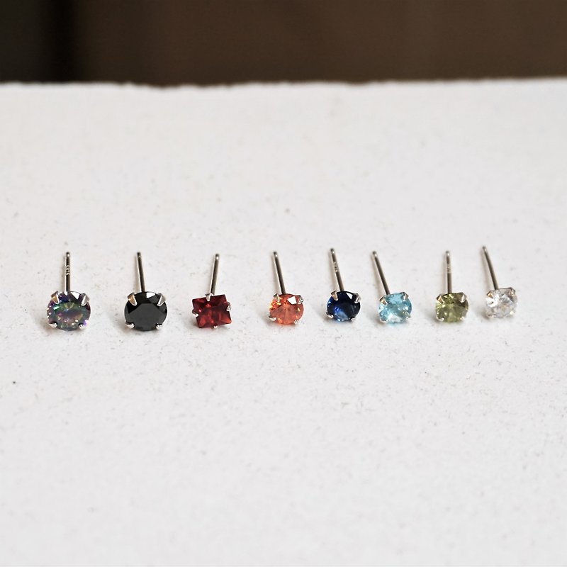 << modo zirconia ear needles >> 925 sterling silver ear pins / one (with 925 silver ear buckle) - ต่างหู - เงินแท้ หลากหลายสี