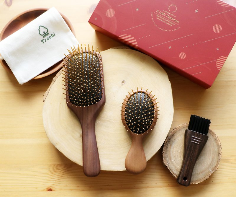 [4 styles] Far infrared Taiwan patented gold comb gift box set (plus cleaning brush + canvas bag) - อุปกรณ์แต่งหน้า/กระจก/หวี - ไม้ 