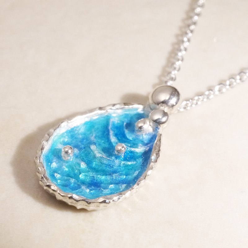 Ocean Series-Blue Enamel Silver Clavicle Necklace - Necklaces - Sterling Silver Silver