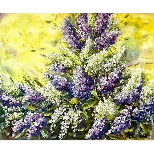 AnaskoArt Lilac Painting Flowers Original Artwork Lilac Wall Art 50x60 cm/ 20x24 inch