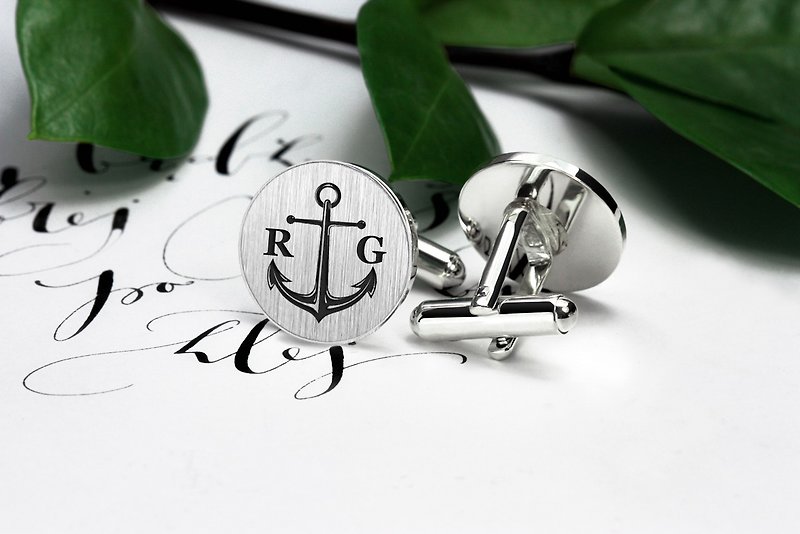 Anchor Cufflinks Personalized, Navy Cufflinks Engraved, Silver Cufflinks Groom - Cuff Links - Sterling Silver Silver
