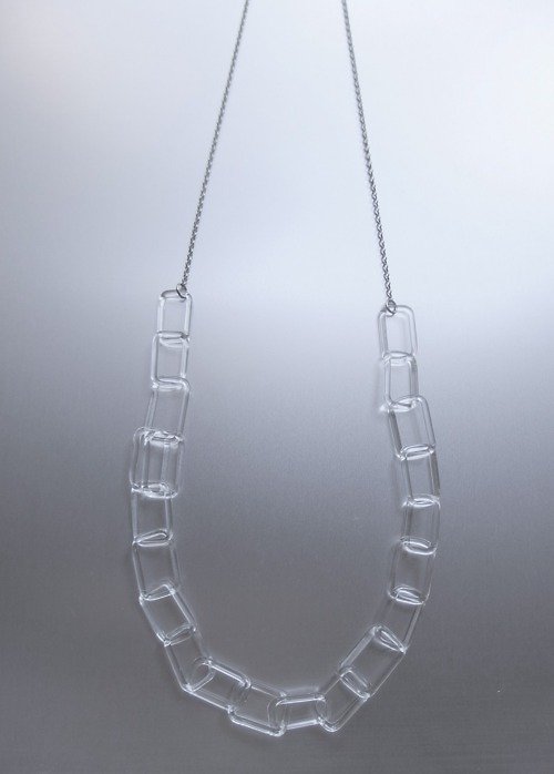 Sq glass Square chain long Necklace Silver