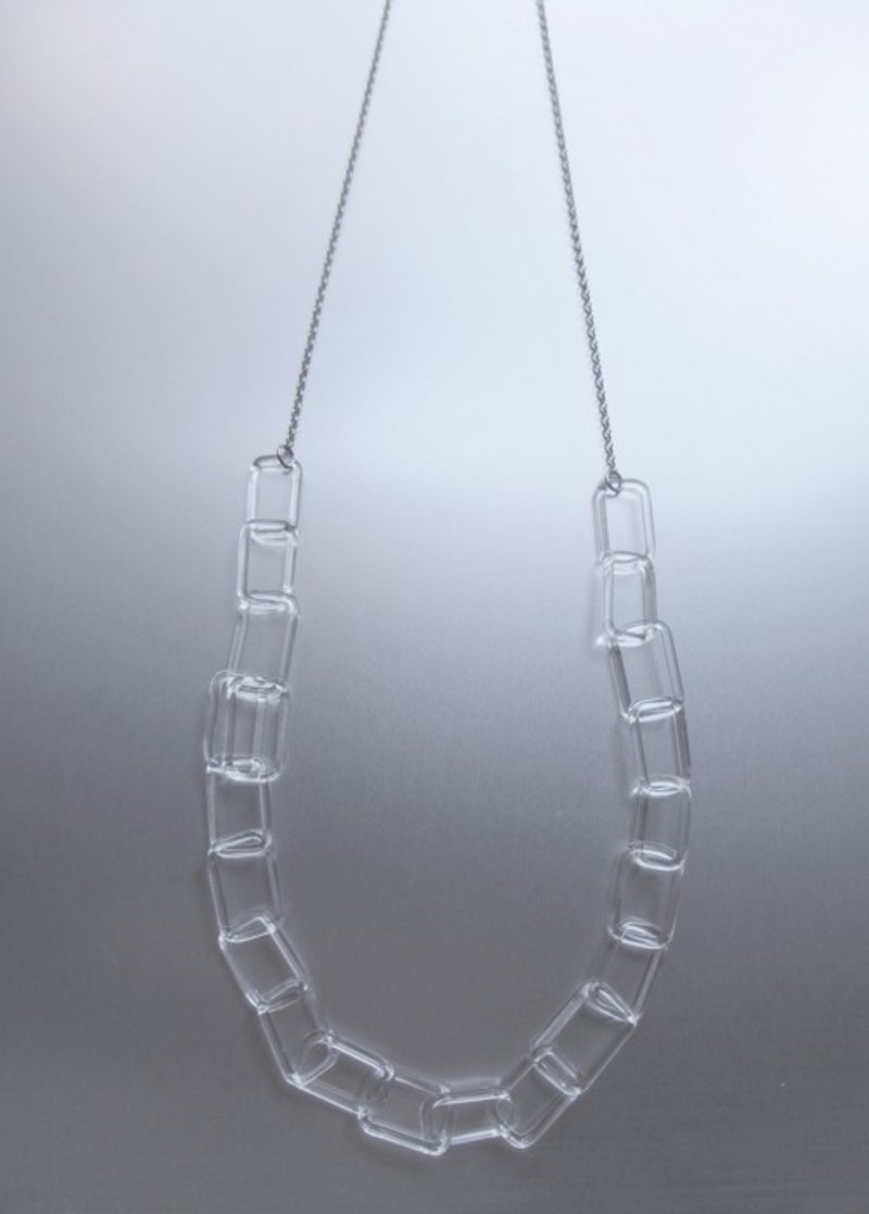 Square chain long Necklace Silver - 長項鍊 - 玻璃 透明