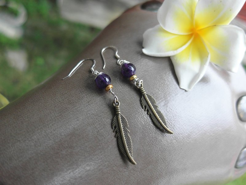 Suddenly "Earrings" Amethyst feather - the wisdom of the transfer (one pair) - Earrings & Clip-ons - Gemstone Purple