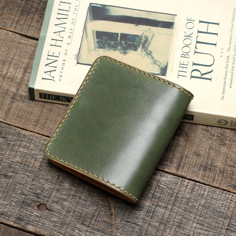 Crafted short clip | Morning tree green hand-dyed vegetable tanned cow leather | multi-color - Wallets - Genuine Leather Green