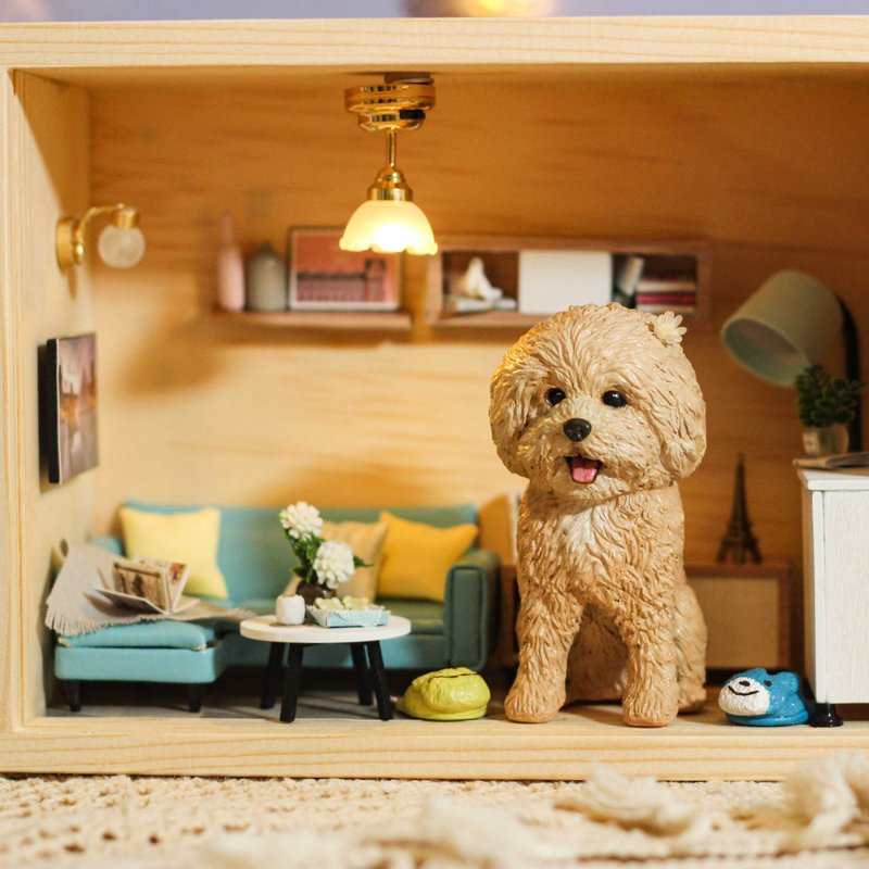 [Customized Pet Model] Poodle Pocket House Blue Furry Child Doll Commemorative Customization 7-8cm - ตุ๊กตา - วัสดุอื่นๆ 