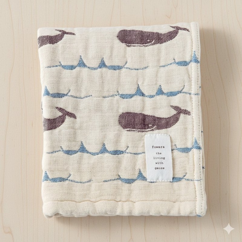 [Japanese fuwara Six-Layer Gauze Towel] Whale Towel - Towels - Cotton & Hemp White