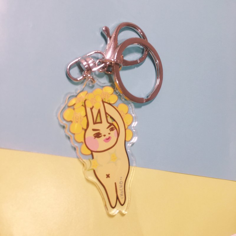 Acrylic Key Ring | Heart Flower Nostril Rabbit - Fresh Rape Flower - Keychains - Acrylic Yellow