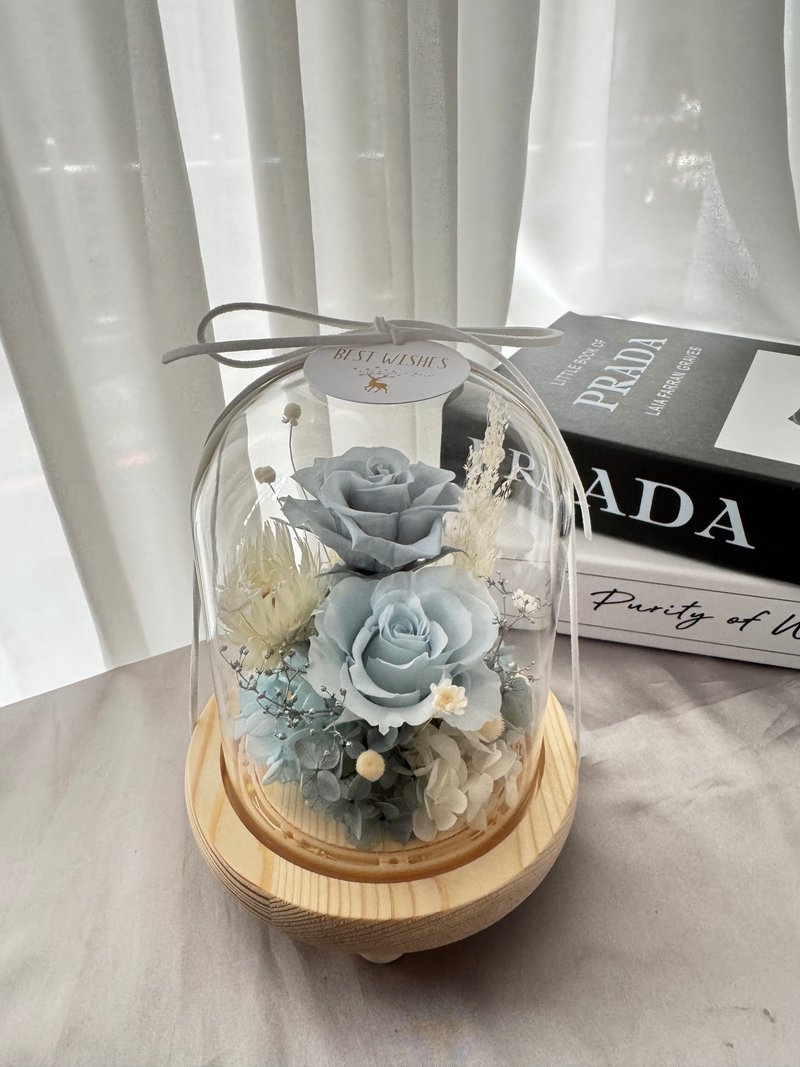 永生花玻璃花盅 夜燈  藍色系 - 乾燥花/永生花 - 植物．花 