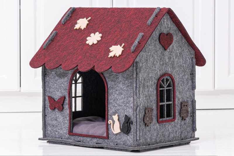 Pet House, Cat Furniture, Modern Minimalist Design, Gray Red Home Décor, Pet Bed - Scratchers & Cat Furniture - Other Materials Gray