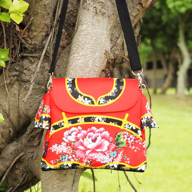 Taiwan traditional Printed pattern BAG (Red) - กระเป๋าแมสเซนเจอร์ - เส้นใยสังเคราะห์ สีแดง