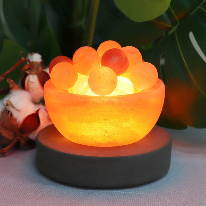 Graphite Black/ Clear Water Mold (Small Rice Balls) // Salt Lamp of Consummation and Happiness - โคมไฟ - ปูน สีส้ม