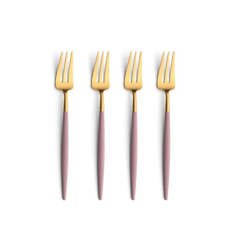 GOA Pink Gold Matte Pastry Fork 4 Pieces Set - ช้อนส้อม - สแตนเลส สึชมพู