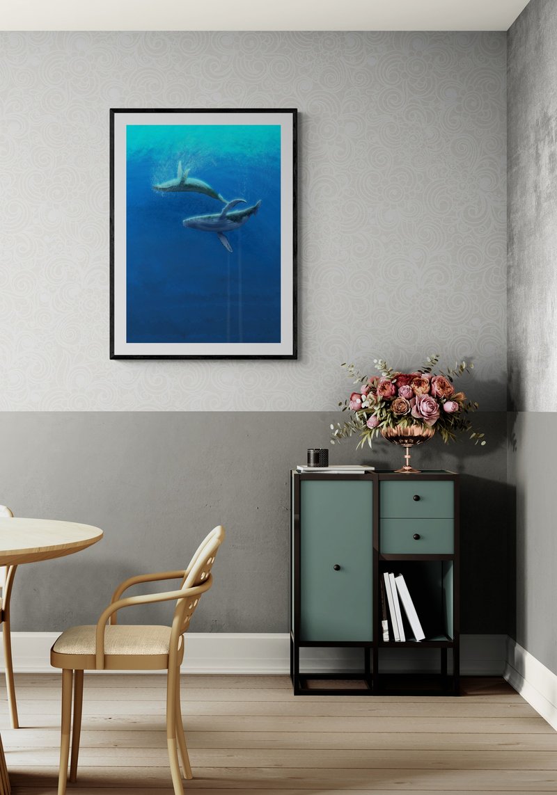 ToyJay Wang Junjie/Ocean Series Giclee Poster/Big Winged Whale (20 4x6 inch photos included) - Posters - Paper Blue