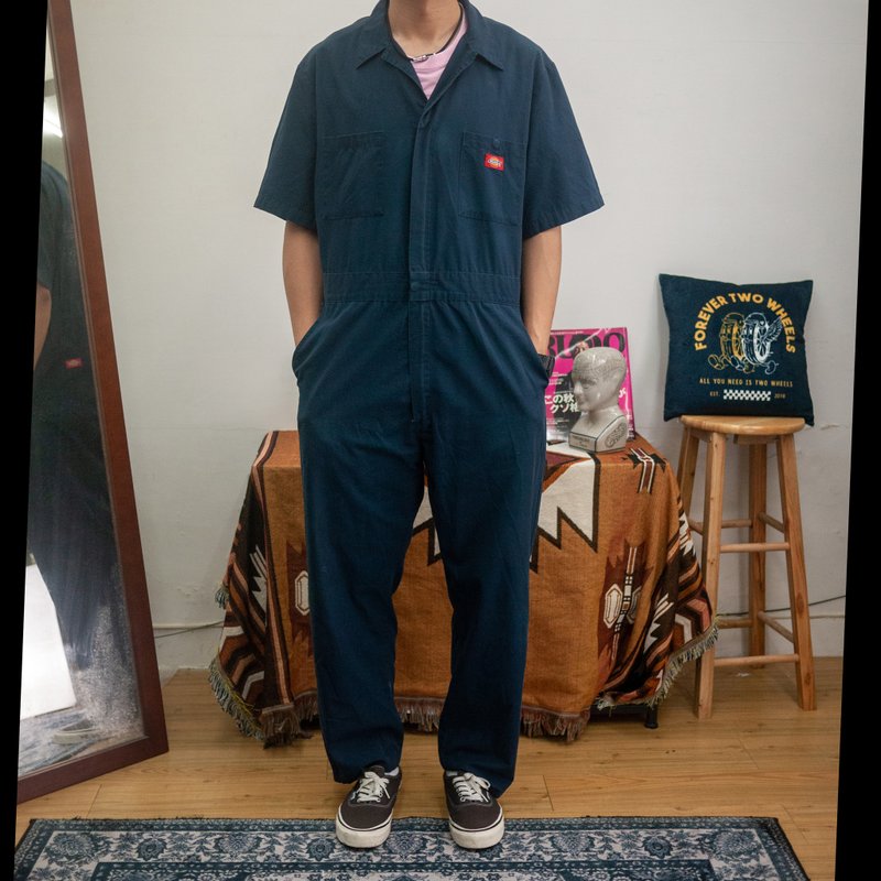 DICKIES washed blue jumpsuit work pants second-hand vintage is missing a zipper pull - Men's Pants - Cotton & Hemp Blue