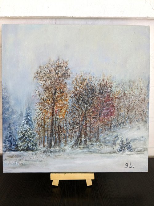 ブランド一覧 | ワールド オンラインストア 冬の風景オリジナルアート雪の油絵壁アート冬の森の夜明け 絵画