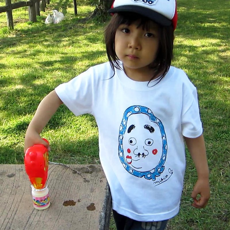 棉．麻 男/女童裝 白色 - Hyottoko Kids T-shirt