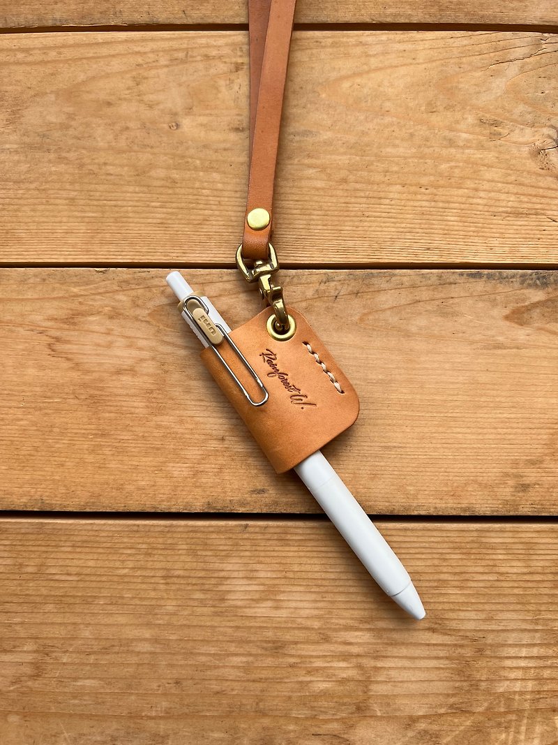 [Hand-made leather] Thick bottom leather pen holder, Cleverin pen holder (including lanyard) - Other - Genuine Leather 