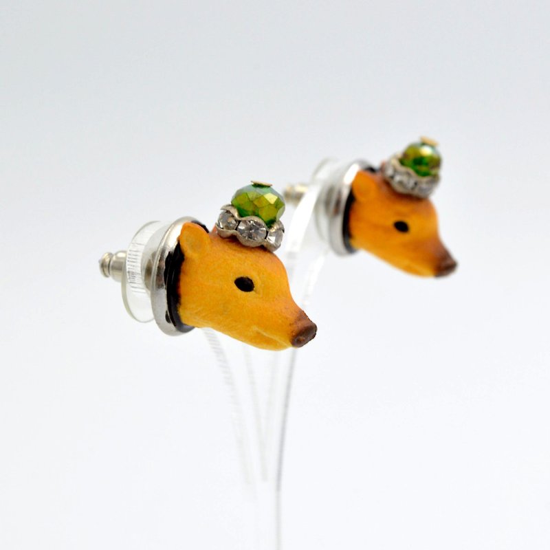 小野豬頭耳釘 小王子 超輕 可單隻購買 豬飾物 飾品 動物耳環  - 耳環/耳夾 - 塑膠 橘色