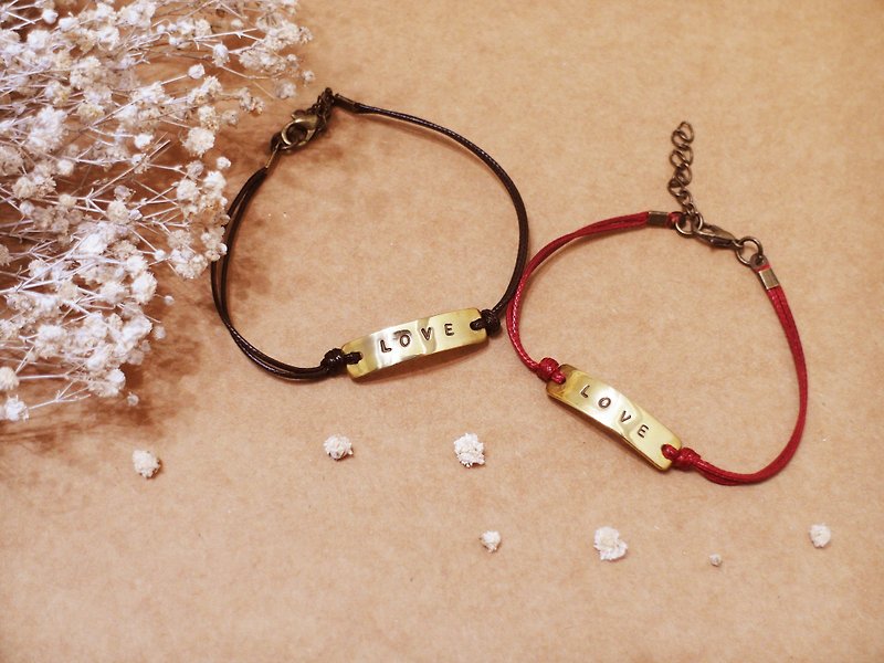 Bracelet plates Valentine Package / Bronze plates / Wax rope / Customized bracelet / hand ring / bracelet - สร้อยข้อมือ - โลหะ สีเหลือง