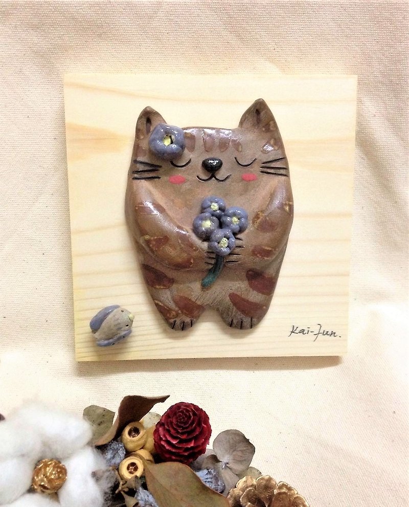 Ceramic plate painting creation - meet the cat! Meet happiness! - Posters - Pottery Multicolor