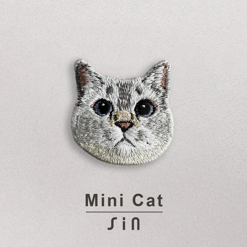 單卡小貓-刺繡貼紙-藍眼英短貓(S0012) - 貼紙 - 繡線 銀色