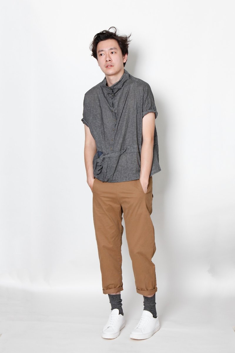 And - and summer hide and seek - front pocket high collar cardigan - Overalls & Jumpsuits - Cotton & Hemp Gray