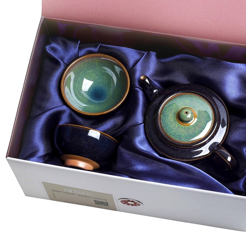 天目曜変 3点セットギフトボックス-緑（急須+茶杯2個） - 急須・ティーカップ - 陶器 グリーン