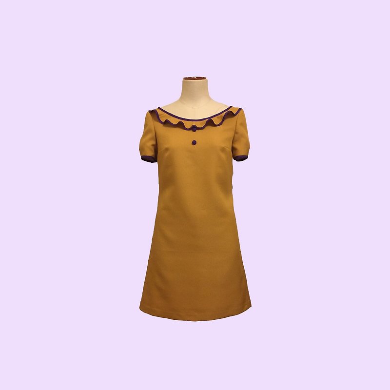 retro one-piece dress anna - 連身裙 - 聚酯纖維 橘色