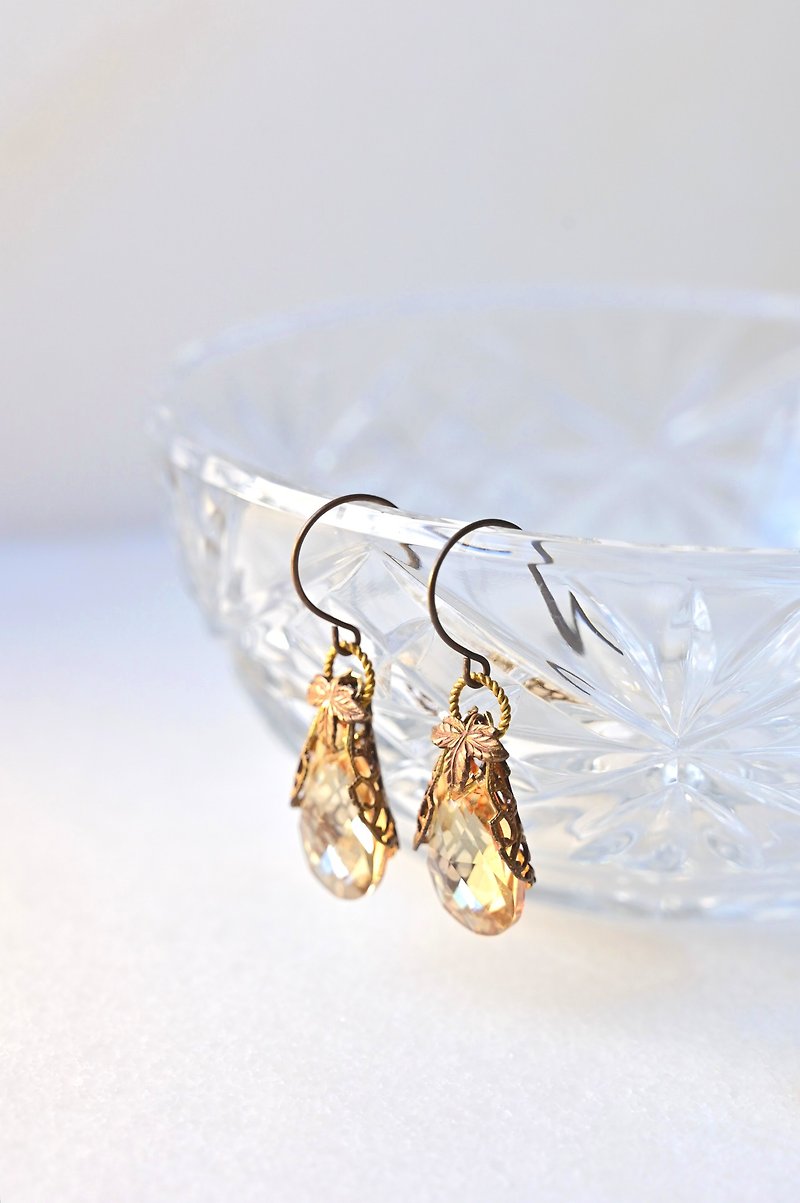 Vintage Style Earrings~Swarovski Crystal~Handmade - Earrings & Clip-ons - Copper & Brass Gold