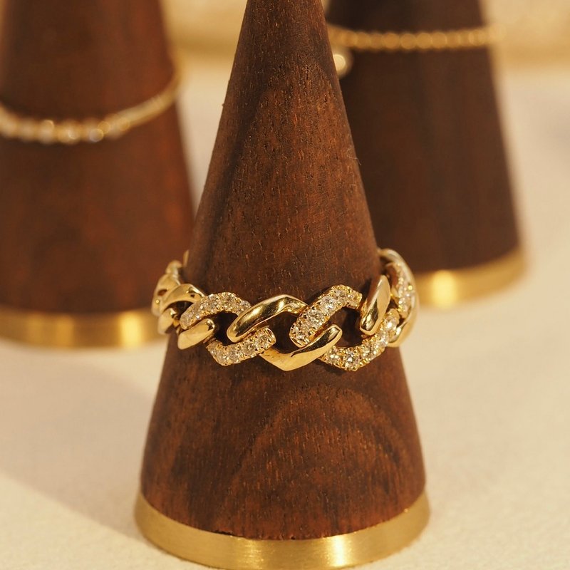 18K金鑽石菱形鏈戒指18K Gold Mega Diamond Rhombus Chain Ring - 戒指 - 貴金屬 