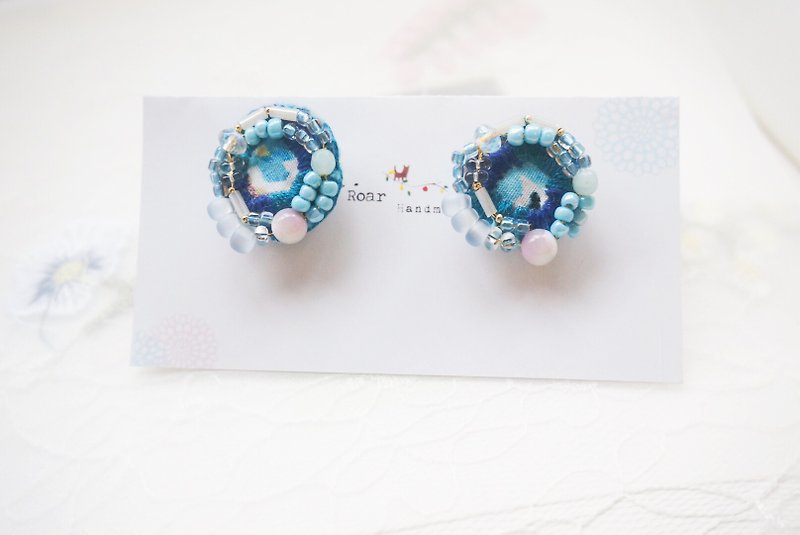 Handmade Earrings, Embroidery Earrings, Cotton  - Earrings & Clip-ons - Cotton & Hemp Blue