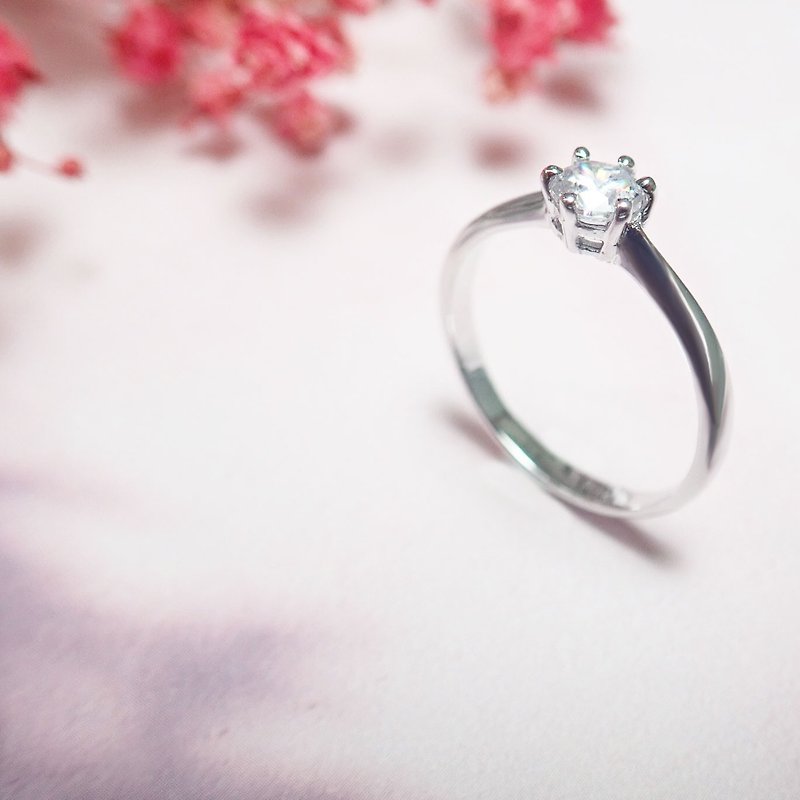 [Bifa Life] Sterling Silver Ring/Proposal Ring—Classic Six-claw Set Solitaire Diamond Ring - แหวนทั่วไป - เงิน สีเงิน