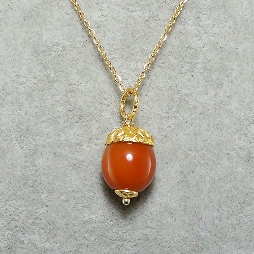 AGATIX Fire Red Orange Agate Golden Acorn Forest Woodland Pendant Necklace Jewelry Gift