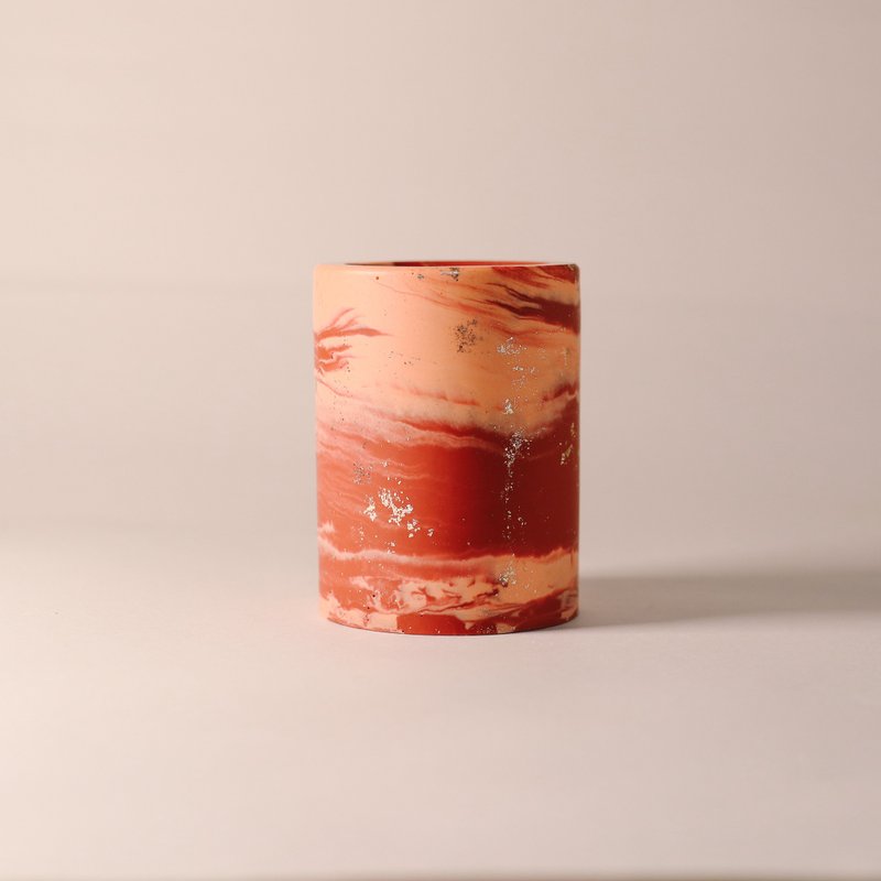 環保永續材/金箔大理石筆筒- 夕霞 - 筆筒/筆座 - 環保材質 紅色