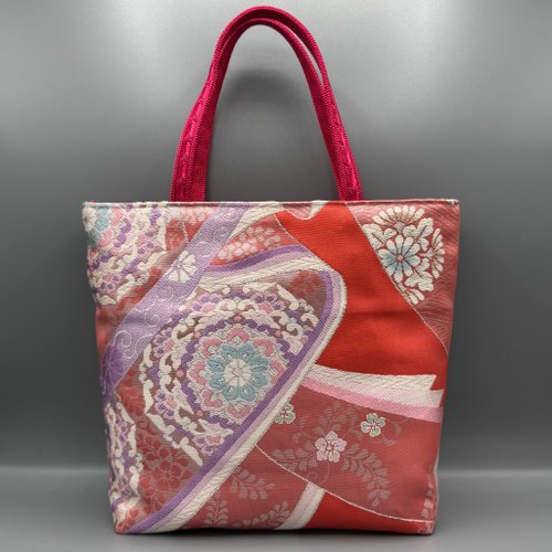 帯リメイク トートバッグ ショルダー対応 和装バッグ 正絹 唐織 袋帯 バンブー 帯リメイク トートバッグ ショルダー対応 和装バッグ 正絹 唐織 袋帯