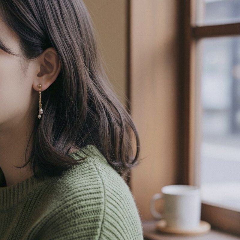 ll 三個小珍珠垂墜耳環 ll 金色淡水珍珠耳環 ER-00081 - 耳環/耳夾/耳骨夾 - 半寶石 多色