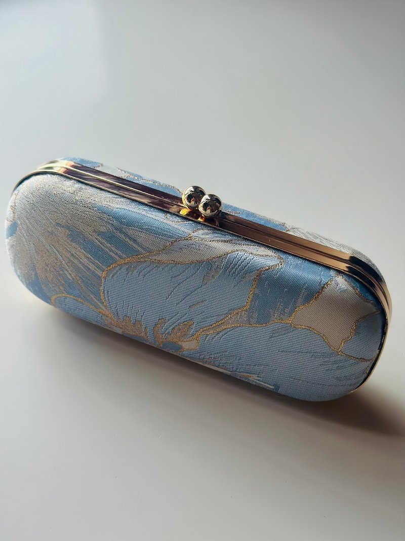 織錦緞淺藍花眼鏡盒/筆盒/首飾盒 - 鉛筆盒/筆袋 - 棉．麻 藍色