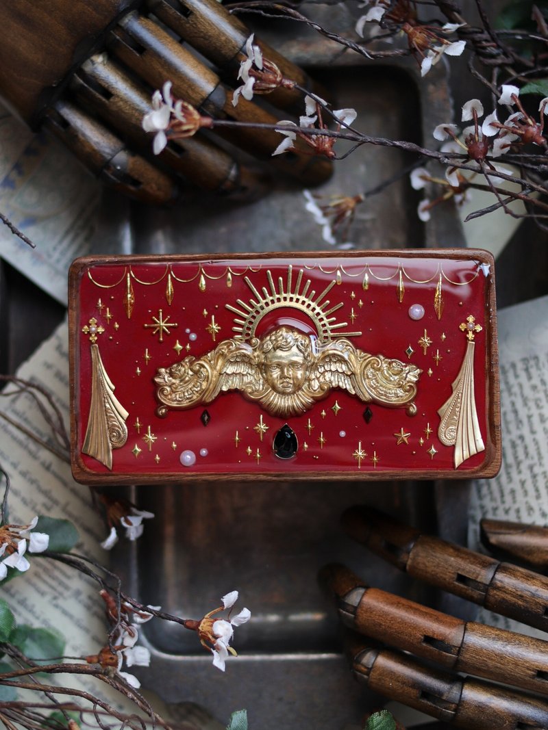 Retro style walnut jewelry box red angel - อื่นๆ - ทองแดงทองเหลือง สีแดง