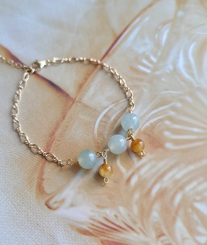 Autumn // Natural Jadeite A Goods Clear Water Yellow Jadeite US 14K GF Bracelet - สร้อยข้อมือ - หยก หลากหลายสี