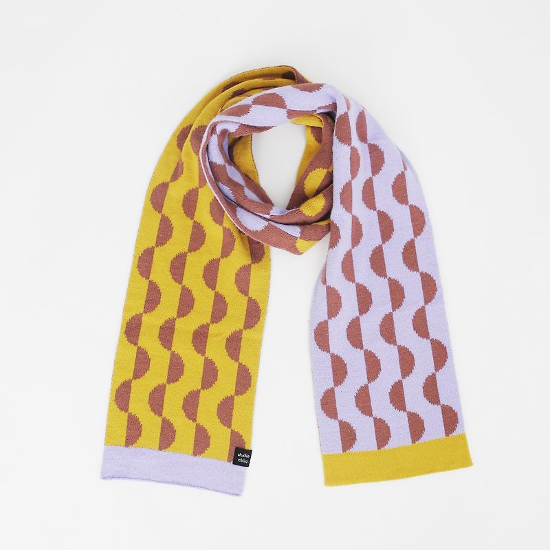 studio chiia 針織圍巾- 半月織紋 - 黃x淺紫 - 圍巾/披肩 - 聚酯纖維 
