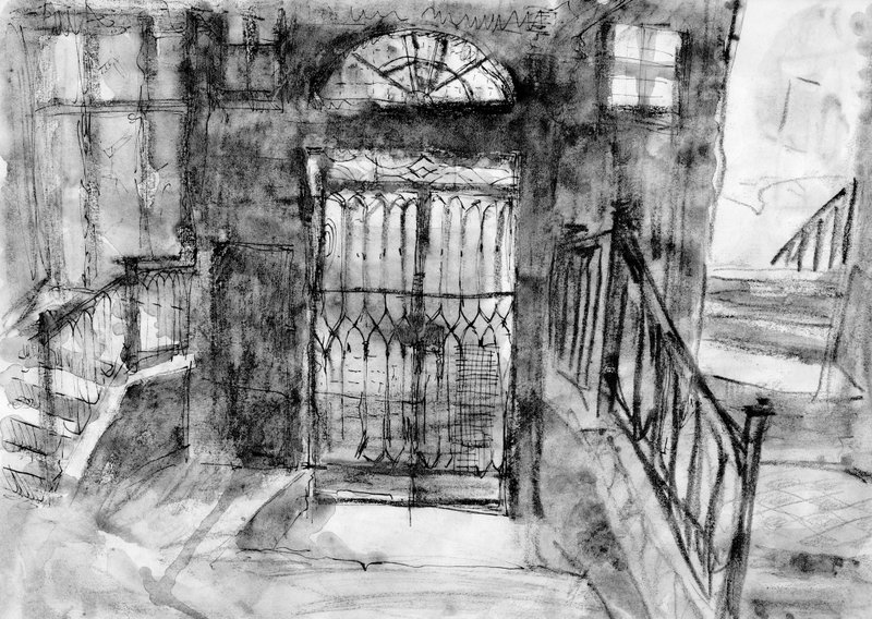 Liuyingchieh ベネチア イタリア ベネチア スケッチの旅 ポストカード 廃墟の鉄門橋 - はがき・メッセージカード - 紙 グレー