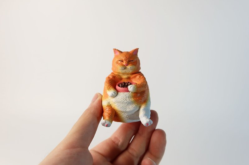 Fat Cat #1  - Cat Figurine.Handmade Cat Ornament.Cat Gifts.Chubby.Chonker - Items for Display - Plastic Orange