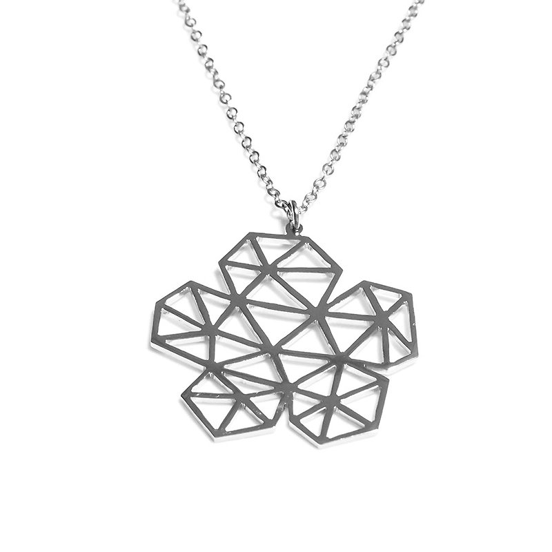 Abstract polygon flower shape pendant - สร้อยคอ - โลหะ สีเงิน