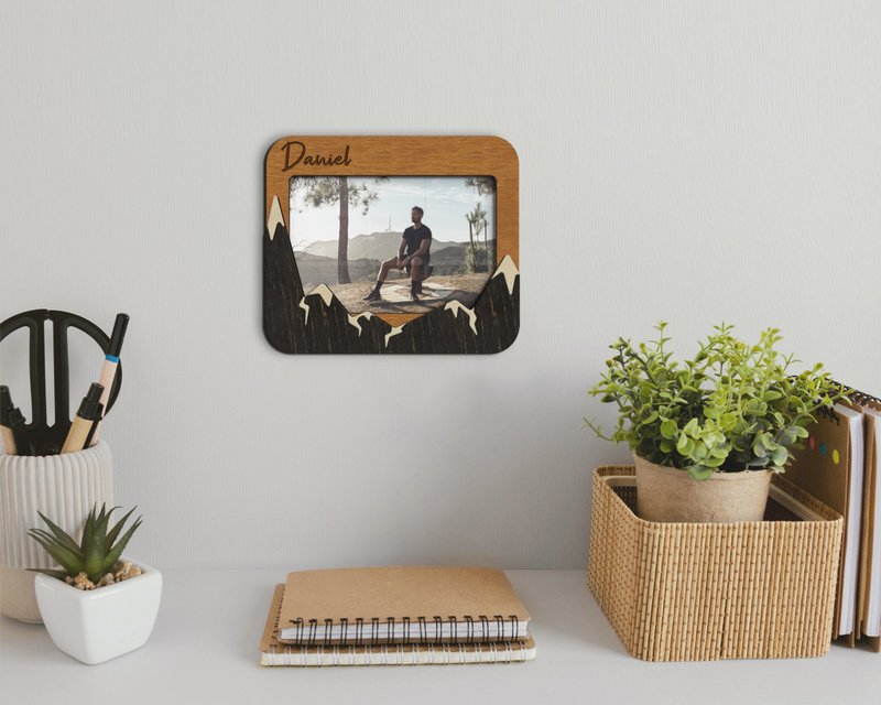 Personalized photo frame decorated with mountains Landscape oriented 10x12 frame - 相框/畫框 - 木頭 橘色