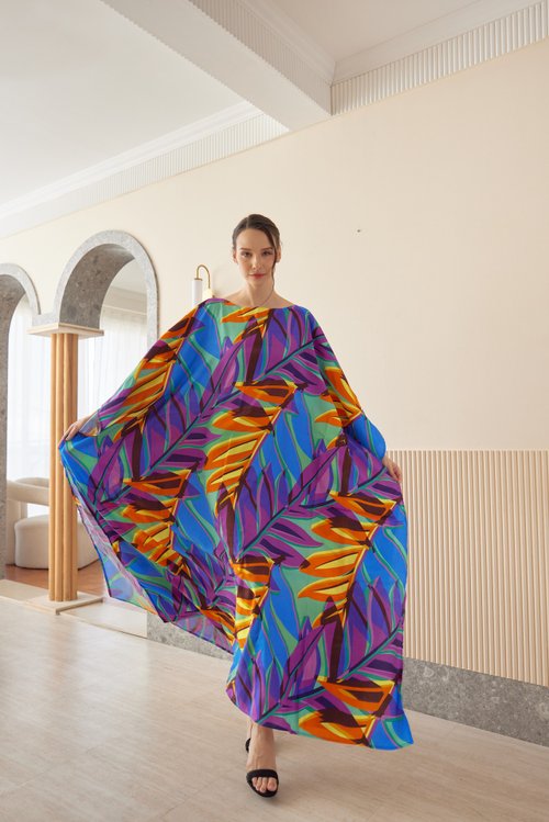 slowsundaynight Soft Silk Viscose Kaftan for Beach Wear Lounge Wear Kaftan Dressing Gown