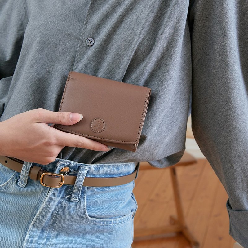 Stella (Wood) : Short wallet, folded wallet, soft cow leather, Brown - 錢包/皮夾/長短夾 - 真皮 咖啡色