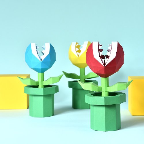 盒紙動物 BOX ANIMAL - 台灣原創紙模設計開發 3D紙模型-DIY動手做-免裁剪-擺飾系列-咬咬食人花-辦公療癒物盆栽