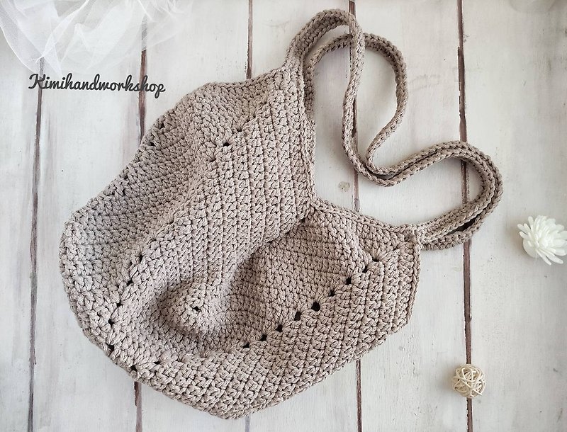 Needle crochet bag/handbag/woven bag/handmade crochet~side bag - Messenger Bags & Sling Bags - Cotton & Hemp 