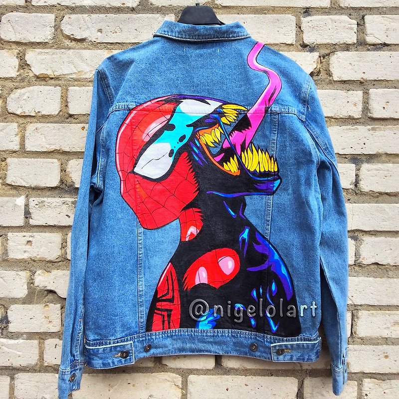 Venom Spider-Man Superman Painted denim jacket Customized jacket Portrait from p - Men's Coats & Jackets - Cotton & Hemp 